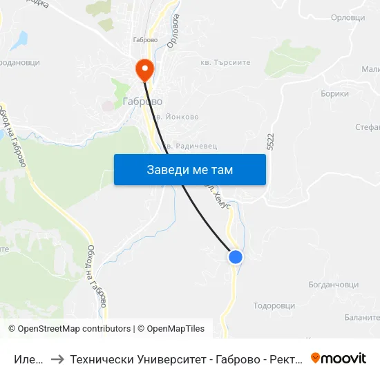 Илевци to Технически Университет - Габрово - Ректорат (Корпус 3) map