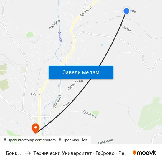 Бойката 1 to Технически Университет - Габрово - Ректорат (Корпус 3) map
