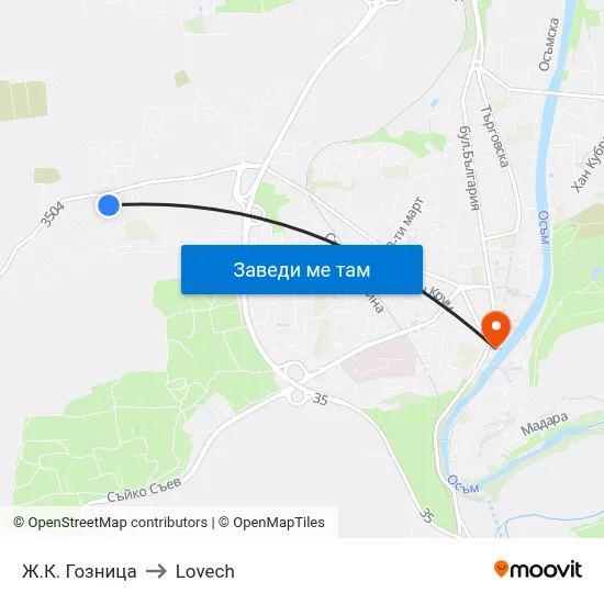 Ж.К. Гозница to Lovech map