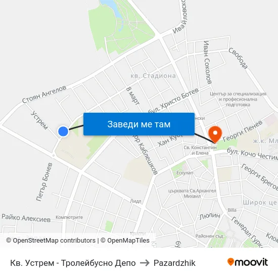 Кв. Устрем - Тролейбусно Депо to Pazardzhik map