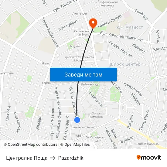Централна Поща to Pazardzhik map