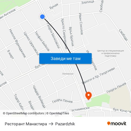 Ресторант Манастира to Pazardzhik map