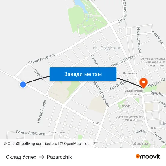 Склад Успех to Pazardzhik map