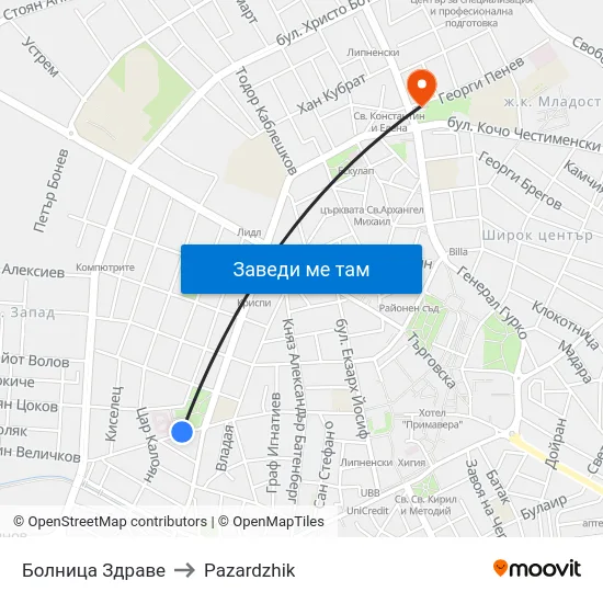 Болница Здраве to Pazardzhik map