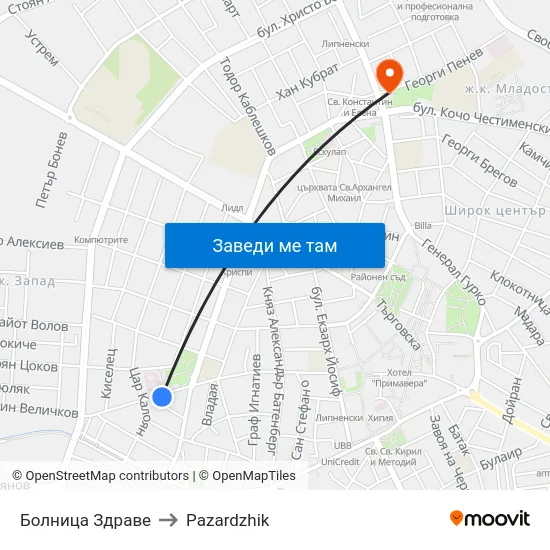 Болница Здраве to Pazardzhik map