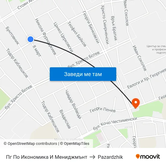 Пг По Икономика И Мениджмънт to Pazardzhik map