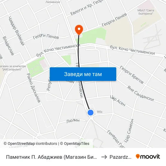 Паметник П. Абаджиев (Магазин Билла) to Pazardzhik map