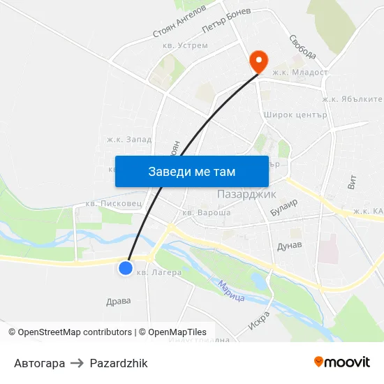 Автогара to Pazardzhik map