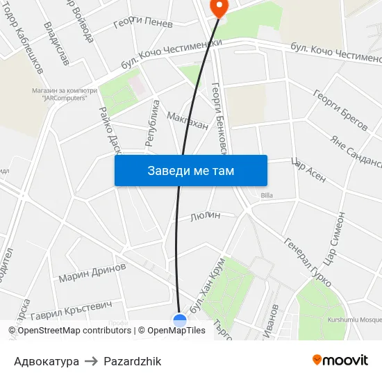 Адвокатура to Pazardzhik map