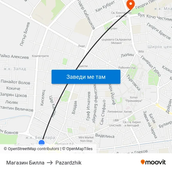 Магазин Билла to Pazardzhik map