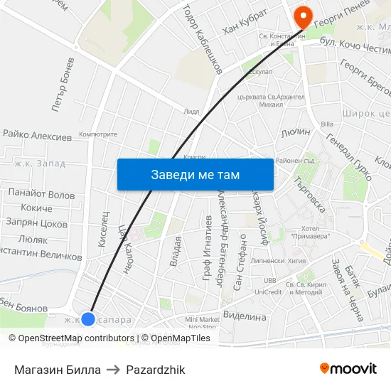 Магазин Билла to Pazardzhik map