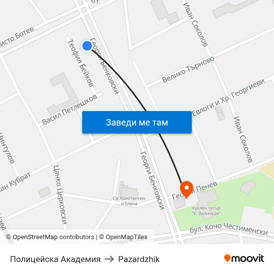 Полицейска Академия to Pazardzhik map