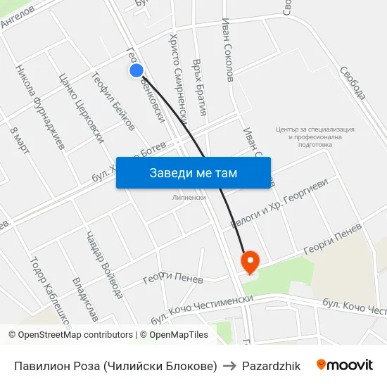 Павилион Роза (Чилийски Блокове) to Pazardzhik map
