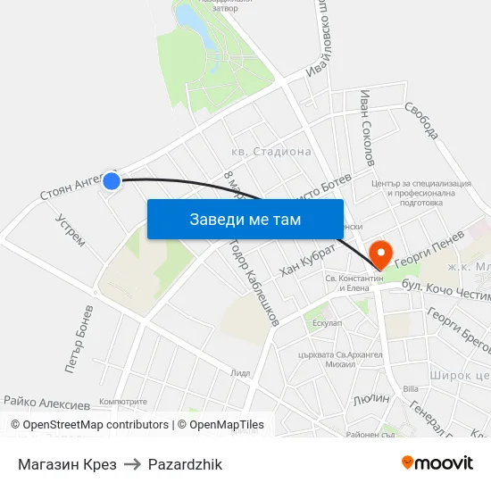 Магазин Крез to Pazardzhik map