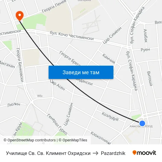 Училище Св. Св. Климент Охридски to Pazardzhik map