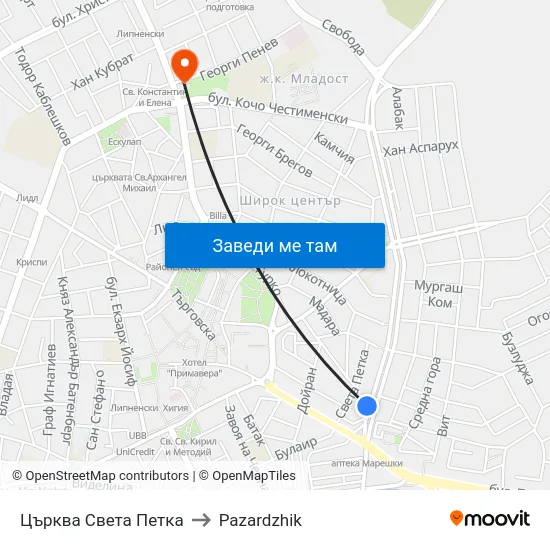 Църква Света Петка to Pazardzhik map