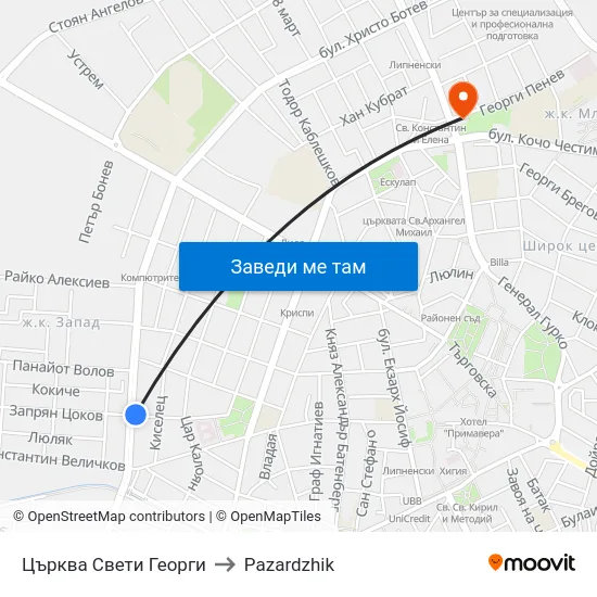Църква Свети Георги to Pazardzhik map