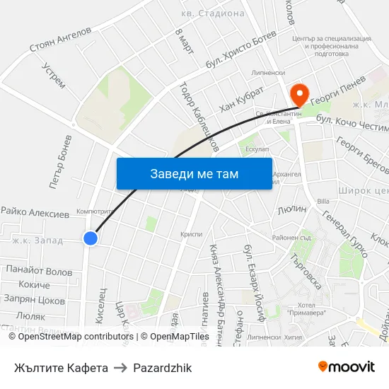 Жълтите Кафета to Pazardzhik map