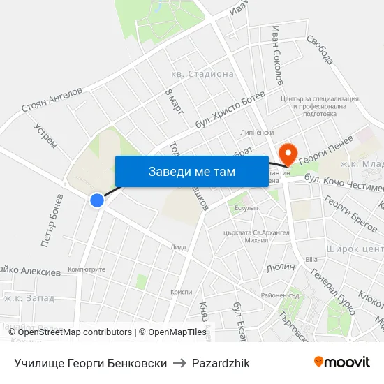 Училище Георги Бенковски to Pazardzhik map
