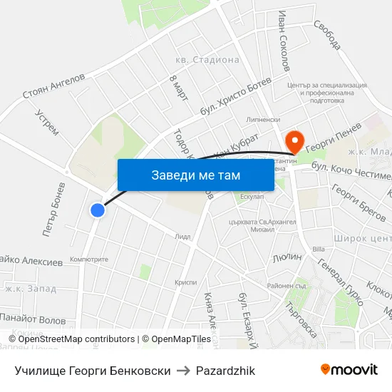 Училище Георги Бенковски to Pazardzhik map