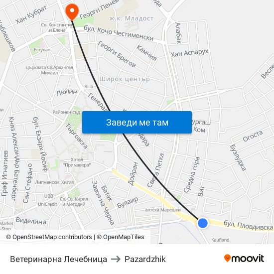 Ветеринарна Лечебница to Pazardzhik map