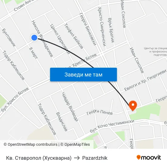 Кв. Ставропол (Хускварна) to Pazardzhik map