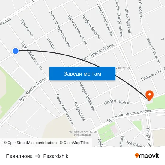 Павилиона to Pazardzhik map