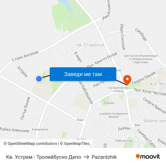 Кв. Устрем - Тролейбусно Депо to Pazardzhik map