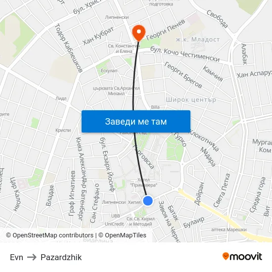 Evn to Pazardzhik map
