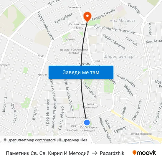 Паметник Св. Св. Кирил И Методий to Pazardzhik map