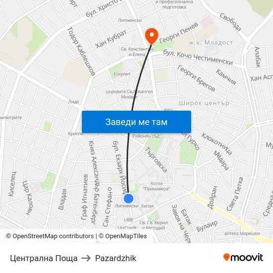 Централна Поща to Pazardzhik map