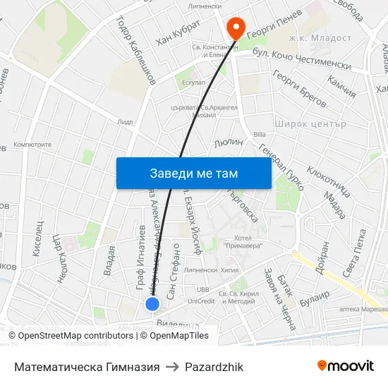 Математическа Гимназия to Pazardzhik map