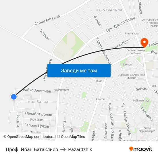 Проф. Иван Батаклиев to Pazardzhik map