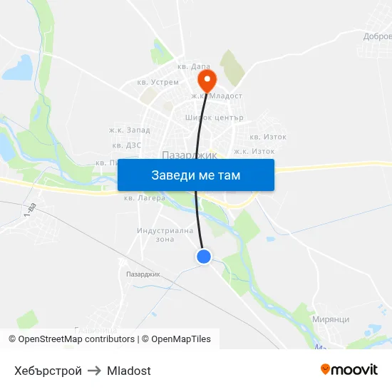 Хебърстрой to Mladost map