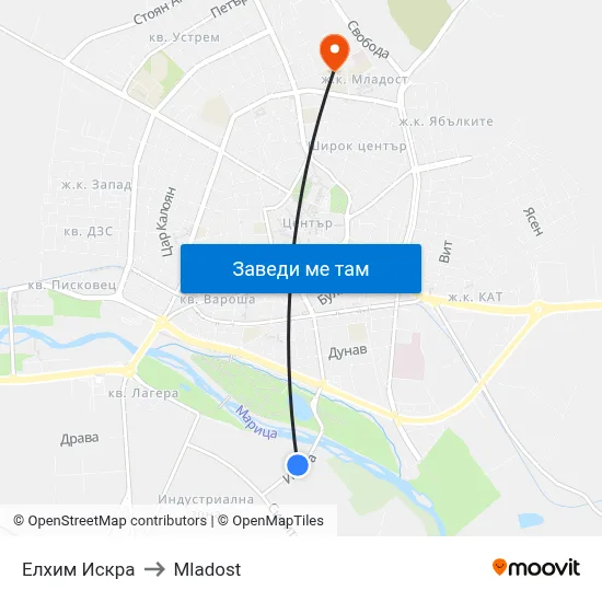 Елхим Искра to Mladost map