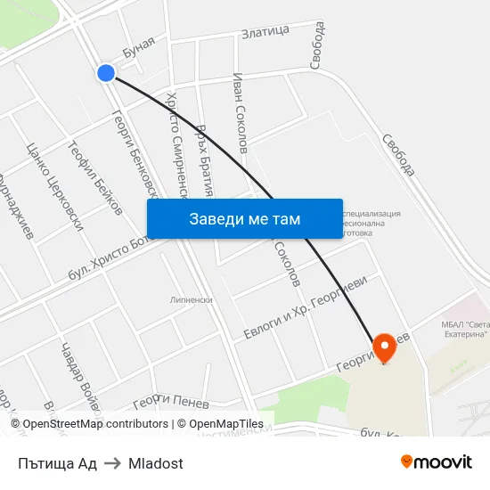 Пътища Ад to Mladost map