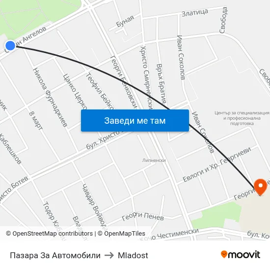 Пазара За Автомобили to Mladost map