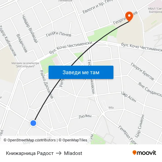 Книжарница Радост to Mladost map