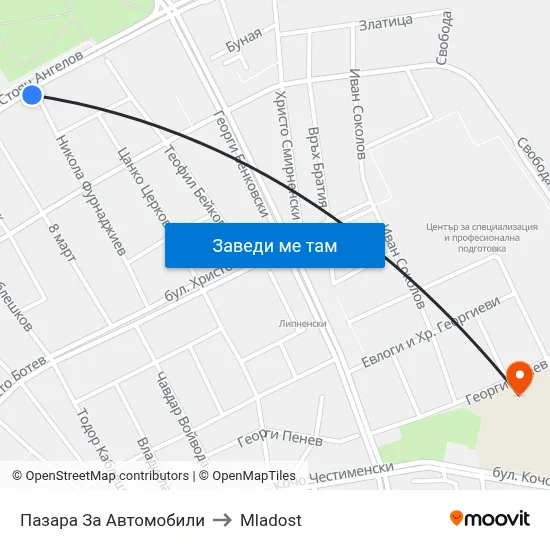 Пазара За Автомобили to Mladost map