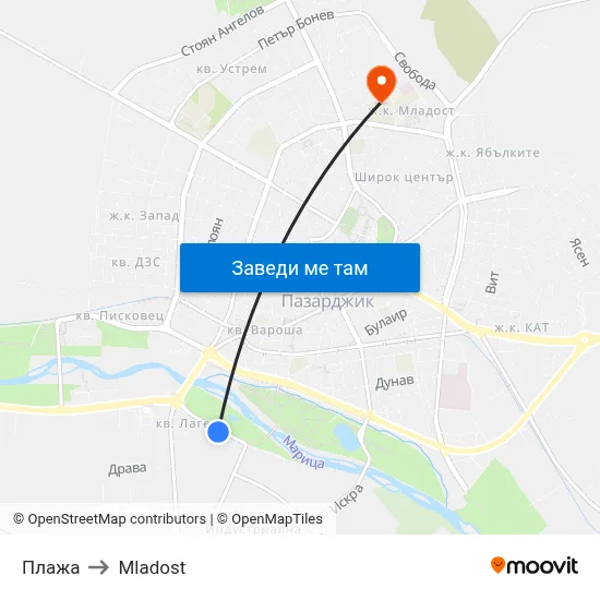 Плажа to Mladost map