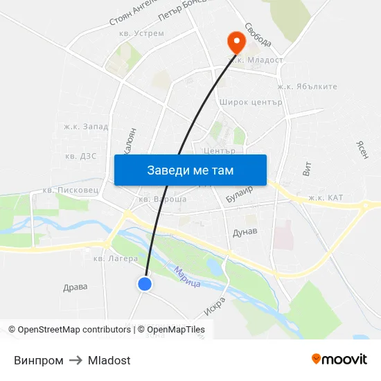 Винпром to Mladost map