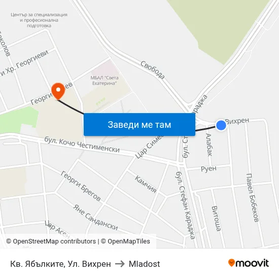 Кв. Ябълките, Ул. Вихрен to Mladost map