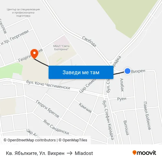 Кв. Ябълките, Ул. Вихрен to Mladost map