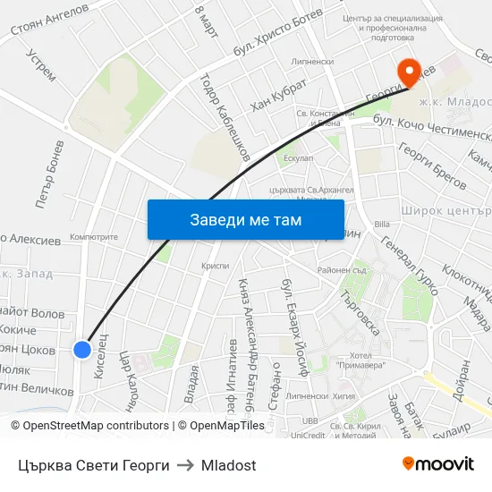 Църква Свети Георги to Mladost map