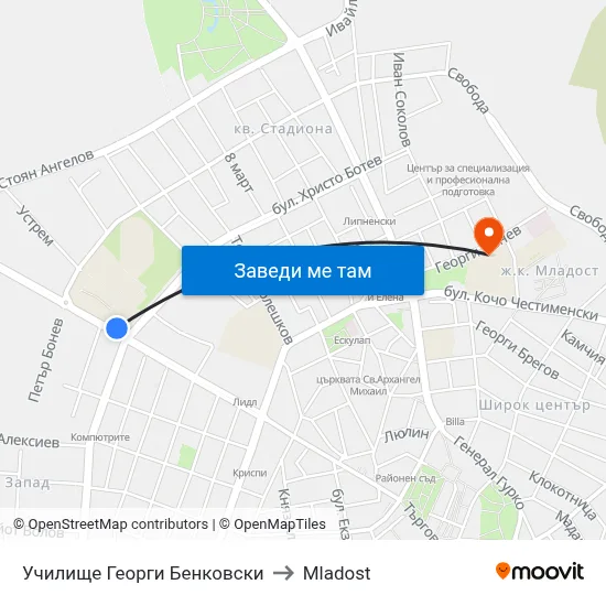 Училище Георги Бенковски to Mladost map