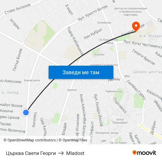 Църква Свети Георги to Mladost map