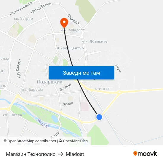Магазин Технополис to Mladost map
