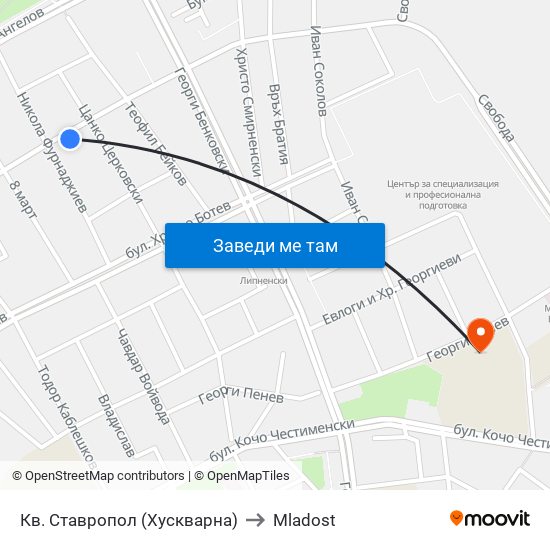 Кв. Ставропол (Хускварна) to Mladost map