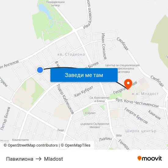 Павилиона to Mladost map