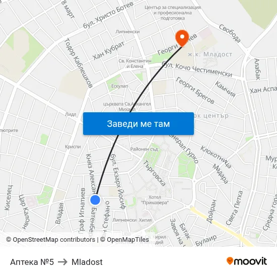 Аптека №5 to Mladost map